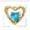 Detail view of 18mm gold heart pendant with blue zircon and stainless steel specs - Gold Blue Heart (YE179)