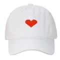 Vintage washed white cotton baseball cap with red pixelated heart embroidery for women - White