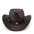 Classic dark brown suede western cowboy hat with metal rings and silver wave pattern band - M(56-58cm) / Coffee