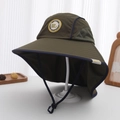 Detail of olive green sun hat with side mesh vents and long neck protection flap - 54cm (3-8 Years) / Army Green