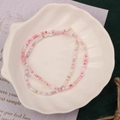 Handmade beaded bracelet with pink and purple beads and gold accents in a shell dish - Style 44-Pink White Gold Set
