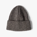 Thick dark grey ribbed knit beanie with wide fold-over cuff for winter warmth - One Size / Dark Gray
