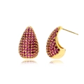 Boucles d'oreilles goutte françaises dorées avec pavage de zircons cubiques violets - Base Dorée Rose Rouge