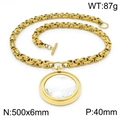 Golden chunky chain necklace with large round cut crystal pendant for women - Gold White Necklace (KN201470-Z)