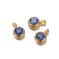 Three gold-plated stainless steel pendants with blue round zircons for DIY jewelry making - 10 Pieces per Pack / Gold Border Blue Stone