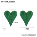 Green heart-shaped stainless steel earrings with glossy oil drip finish and dimensions - Heart / Green