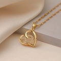 Minimalist 18K gold plated heart pendant necklace with zircon stones on silk background - Hollow Heart with Circle