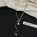 Asymmetric silver star necklace with snake chain and adjustable star pendant - Asymmetrical Y-Shape Star Chain Style / Silver