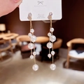Elegant 925 silver needle pearl tassel drop earrings with sparkling zircon for women - Gold Thin Chain Pearl Long Tassel Earrings (E0174)
