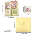 3D pop-up floral birthday card set with envelope and small note card, 17.5x16cm dimensions - S848 (Light Green 3D Bouquet)