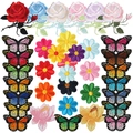 Mixed embroidery patch set with colorful butterflies, roses, and flowers for DIY clothing - Set of 36 Pcs - Full Series Set