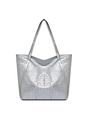Sac fourre-tout argenté à motif crocodile avec finition métallique et bandoulières - Argenté