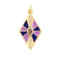 Golden rhombic pendant with purple and blue enamel, brown gemstone and white crystals - M036032-H-Purple Blue Mixed (Rhombus)