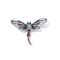 Elegant dragonfly brooch with colorful crystals and grey pearl on vintage silver base - Style 6