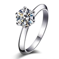 Macro side view of silver six-prong setting classic round brilliant zircon wedding ring - Adjustable Open / 1 Carat Classic Six-Prong Style(XSD-01)