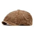 Retro brown corduroy newsboy cap for men and women featuring classic multi-panel design - Khaki