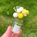 Luminous miniature glass flower vase with yellow and white daisies and Good Luck label - [Luminous] White + Yellow Vase