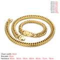 9mm gold curb chain necklace and bracelet set in various lengths for men jewelry - Bracelet / Gold Color 9mm