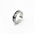 6mm silver stainless steel spinner ring featuring black flame pattern for stress relief - US 6 / 6mm Silver Flame Pattern