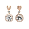 Rose gold heart dangle earrings with round clear zircon and micro-pave accents - Heart Round Dangle Earrings - Rose Gold Color (ED120)
