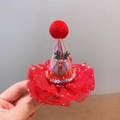 Fermaglio natalizio con pompon rosso, piccola renna e base in tulle con stelle d'oro - Cappello Renna Laser Rosso