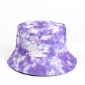 Detail view of double-sided tie-dye bucket hat with purple texture and black lining - Dark Purple