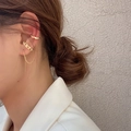 Elegant multi-layer gold pearl ear cuff set with connecting chain for non-pierced ears - EH0531 Ear Clip