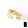 Anello regolabile dorato a forma di lisca di pesce con design lucido minimalista - Design Lisca di Pesce (B)
