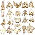 Mix of 20 golden Halloween alloy charms including skulls, pumpkins and spider pendants - Mixed 20pcs KC Gold