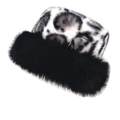 Cappello a secchiello invernale da donna in finta pelliccia leopardata con bordo peluche - M (56-58cm) / Nero