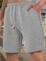 Men's retro knit shorts in grey featuring elastic drawstring waist and side pockets - Light Gray
