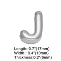 Macro detail of silver alphabet letter J charm measuring 17x10x6mm with polished finish - Silver J