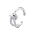 Close-up of a silver knot-shaped ear cuff with a polished finish on white background - VJ547 Platinum