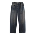 Vintage donkerblauwe damesjeans met voornaad en bijpassende riem van denim materiaal - XS / Nachtblauw