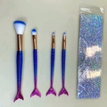 4-piece mermaid makeup brush set with gradient fish tail handles and glitter storage pouch - 4Pcs Set / Gradient Blue