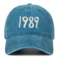 Vintage washed cotton baseball cap in lake blue with white 1989 embroidery for outdoors - Lake Blue