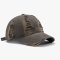 Distressed charcoal grey and olive green washed baseball cap with frayed hole details - Adjustable / Dark Coffee (24A190B)