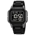 Square digital sports watch in dark grey with black resin strap and 50M water resistance - Black Grey Negative Display