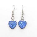 Sparkling blue heart-shaped stainless steel drop earrings with glitter finish and ear hooks - Blue (Color 7)