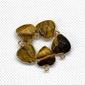 Five heart-shaped tiger eye stone pendants with gold metal frames for DIY necklaces - 15x18mm / Tiger's Eye