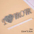 Sparkling silver rhinestone I Love Mom cake topper for Mother's Day, 12cm x 3.3cm size - Felt Rhinestone I Mom Heart Solid (5 Pcs) / White