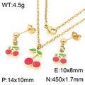 Gold cherry jewelry set with red enamel pendant necklace and stud earrings - Cherry Stud Earrings Necklace Set (KS225997-Z)
