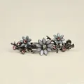 Vintage gunmetal floral hair clip featuring grey petals and purple rhinestone accents - Light Gray - Artistic Flower Spring Clip