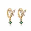 Elegant gold butterfly hoop earrings with sparkling marquise stones and emerald green pendants - Gold Green Zirconia