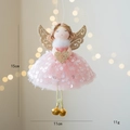 Ángel de Navidad de felpa rosa con falda de tul de lentejuelas y alas, 15cm - Rosa