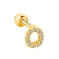 Gold plated alphabet letter O ear stud with sparkling cubic zirconia pavé and screw back - Letter O