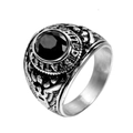 Vintage stainless steel US Army eagle ring with faceted black gemstone in silver finish - Steel Black Zirconia