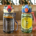 Transparent plastic sports water bottles with beige and blue lids and filter nets - 400ml / Grey + Green