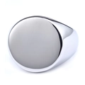 Minimalist silver polished stainless steel signet ring with a round flat surface - US Size 8 / Silver Large Round Face Style (28403)