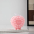 Macro detail of pink heart-shaped candle with rose relief and Love engraving decoration - Style A / Pink